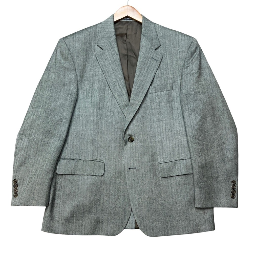 Lauren Ralph Lauren Blazer Mens 42S Gray Green Herringbone Silk Wool Sport Coat